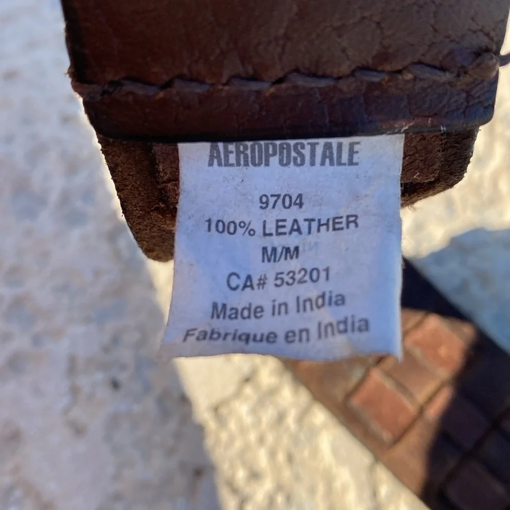 Aeropostale woven leather belt brown with basket weave & antiqued brass buckle